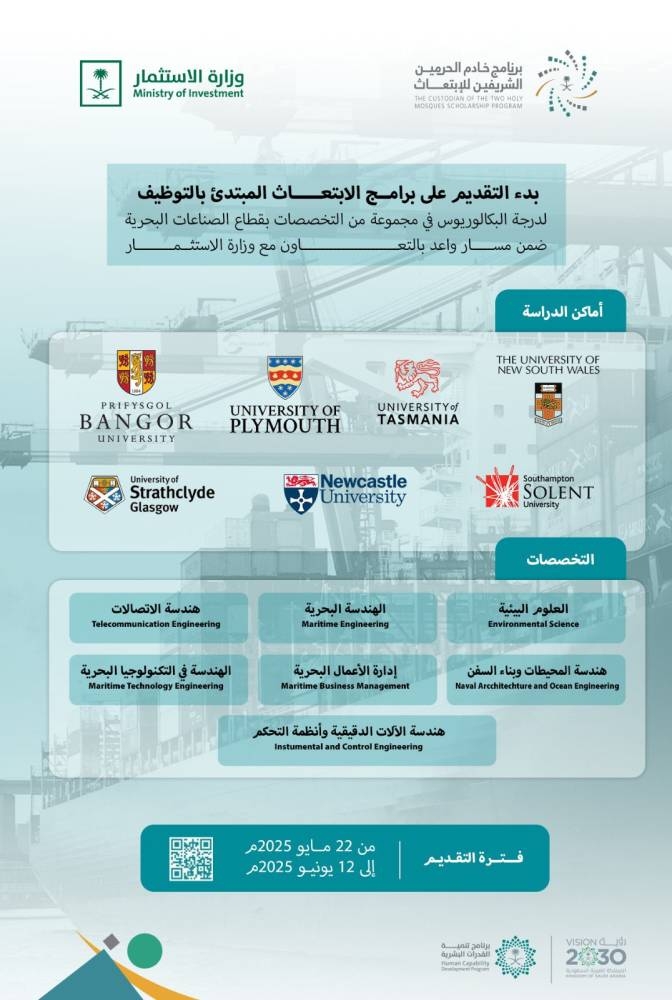 بدء التقديم على بكالوريوس تخصصات الصناعات البحرية ضمن «مسار واعد» – أخبار السعودية