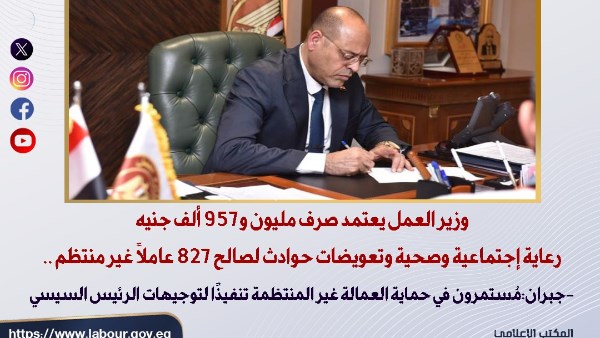صرف 2 مليون جنيه رعاية وتعويضات لـ 827 عاملًا غير منتظم