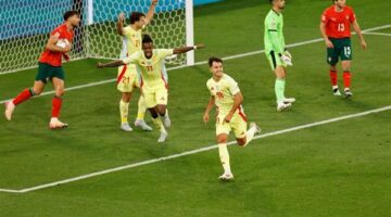 انتهاء الشوط الثاني بالتعادل الايجابي 2-2 بين اسبانيا والبرتغال