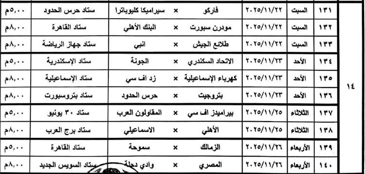 مواعيد مباريات الدوري المصري