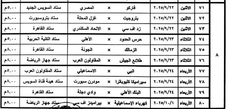 مواعيد مباريات الدوري المصري