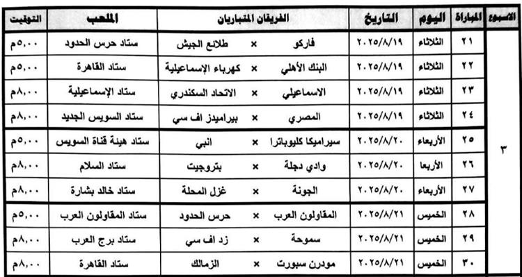 مواعيد مباريات الدوري المصري