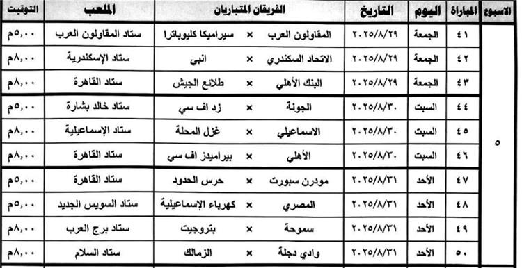 مواعيد مباريات الدوري المصري