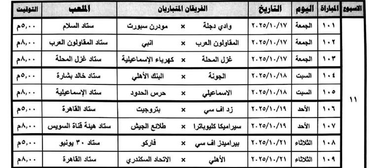مواعيد مباريات الدوري المصري