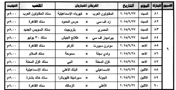 مواعيد مباريات الدوري المصري
