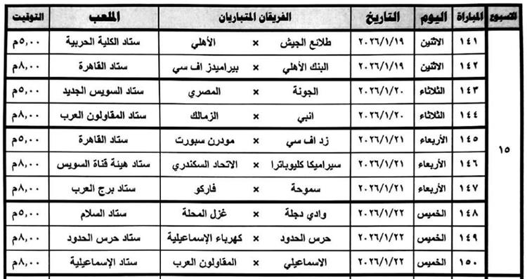مواعيد مباريات الدوري المصري