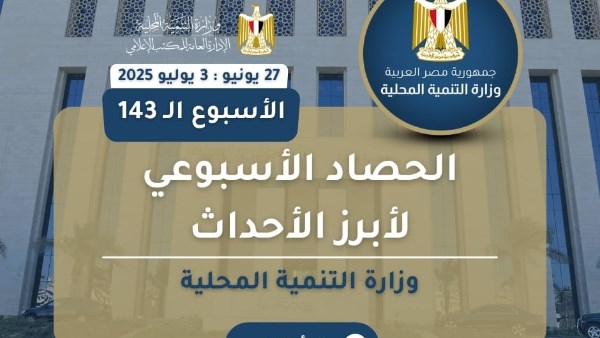 بالإنفوجراف..نشرة الحصاد الأسبوعي لرصد أنشطة وزارة التنمية المحلية
